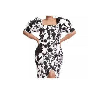 Christopher John Rogers for Target Black/White Puff Sleeve Faux Wrap Dress
